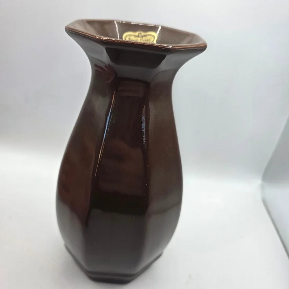 Vintage Royal Haeger Dundee Illinois Brown Glazed Art Pottery Vase Original Labe